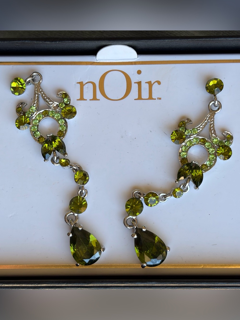 nOir Jewelry Olive Green Crystal Drop Earrings